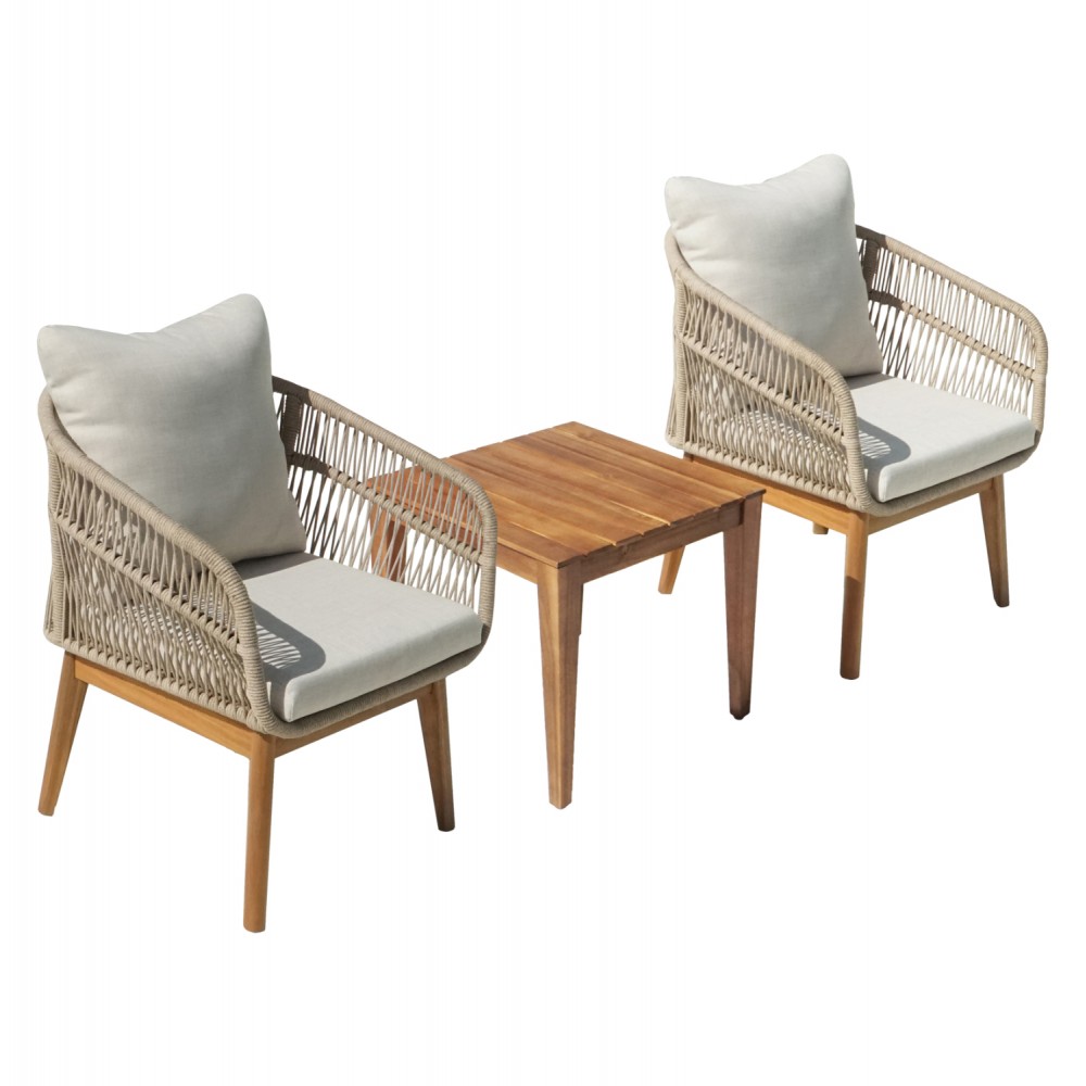 Σετ εξωτερικού χώρου "RUTH" 3τμχ από ξύλο/σχοινί/μέταλλο σε χρώμα φυσικό/μπεζ