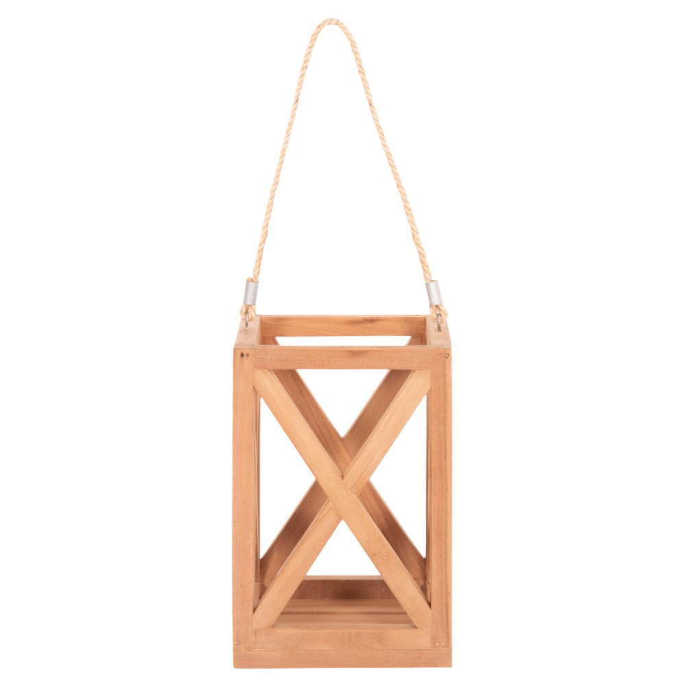 Επιτραπέζιο διακοσμητικό φανάρι "FENT" για κερί από ξύλο σε χρώμα φυσικό 20x20x30-58