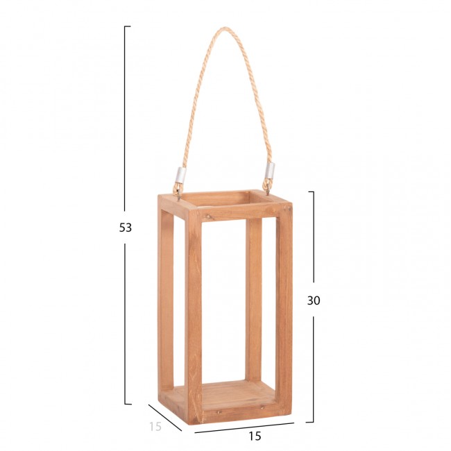 Επιτραπέζιο διακοσμητικό φανάρι "FENT" για κερί από ξύλο σε χρώμα φυσικό 15x15x30-53
