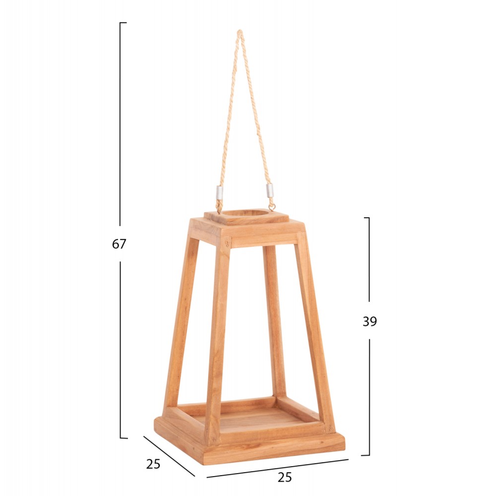 Επιτραπέζιο διακοσμητικό φανάρι "RAMI" για κερί από ξύλο σε χρώμα φυσικό 25x25x39-67