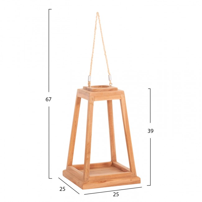 Επιτραπέζιο διακοσμητικό φανάρι "RAMI" για κερί από ξύλο σε χρώμα φυσικό 25x25x39-67