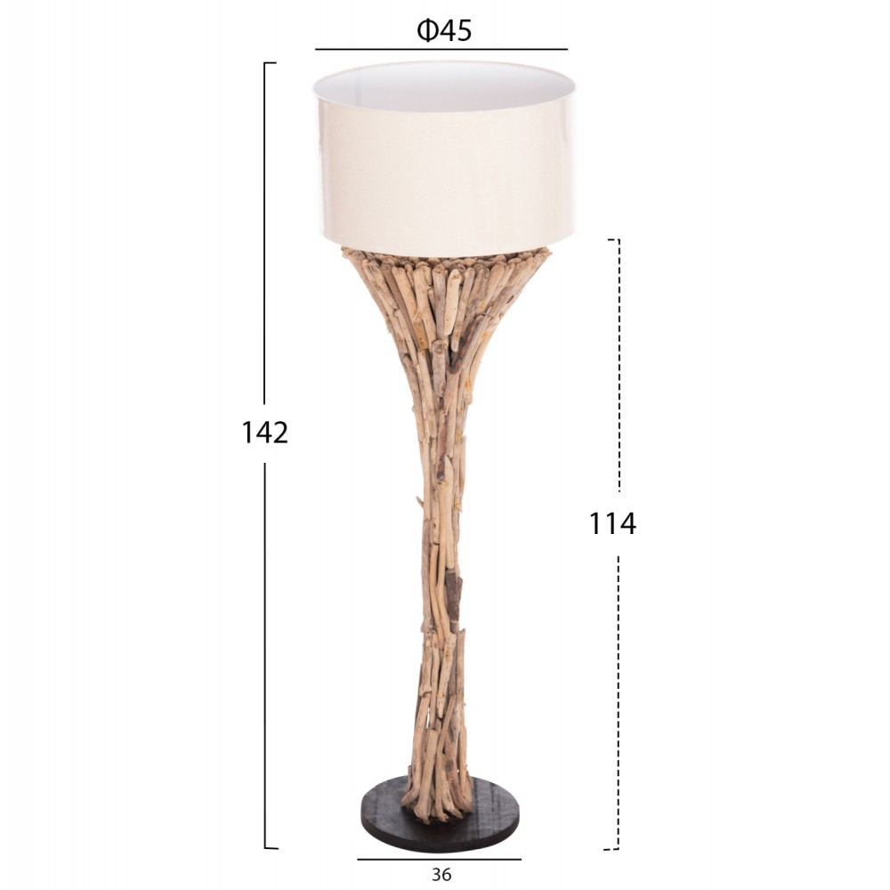 Επιδαπέδιο διακοσμητικό φωτιστικό "ALTAR" από driftwood/pvc σε χρώμα φυσικό/λευκό Φ45x142 Ε27