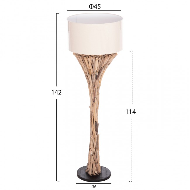 Επιδαπέδιο διακοσμητικό φωτιστικό "ALTAR" από driftwood/pvc σε χρώμα φυσικό/λευκό Φ45x142 Ε27