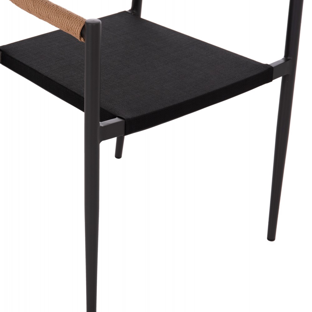 Πολυθρόνα "BERG" από αλουμίνιο/textilene/rattan σε χρώμα ανθρακί/μπεζ 55x56x79