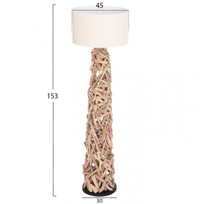 Επιδαπέδιο διακοσμητικό φωτιστικό "ALTAR" από driftwood/pvc σε χρώμα φυσικό/λευκό Φ45x153 Ε27