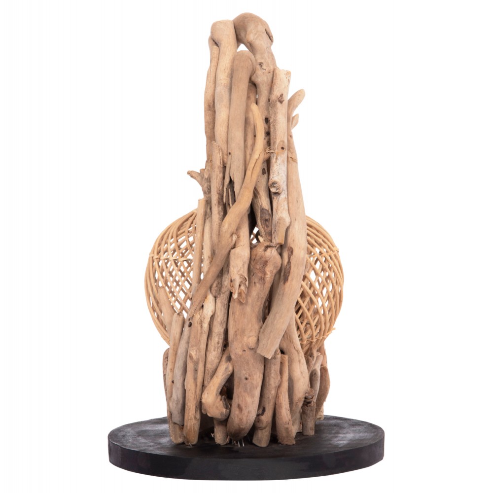 Επιτραπέζιο διακοσμητικό φωτιστικό "ASHIN" από driftwood/rattan σε χρώμα φυσικό 30x30x49 Ε27