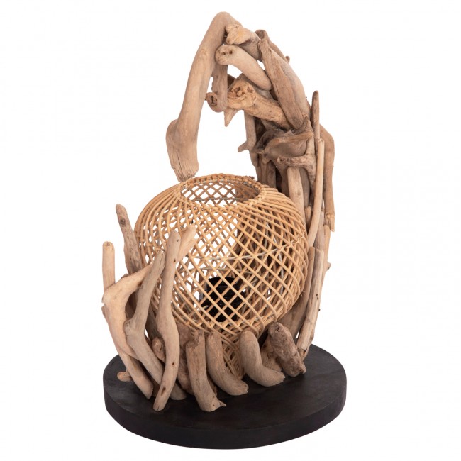 Επιτραπέζιο διακοσμητικό φωτιστικό "ASHIN" από driftwood/rattan σε χρώμα φυσικό 30x30x49 Ε27