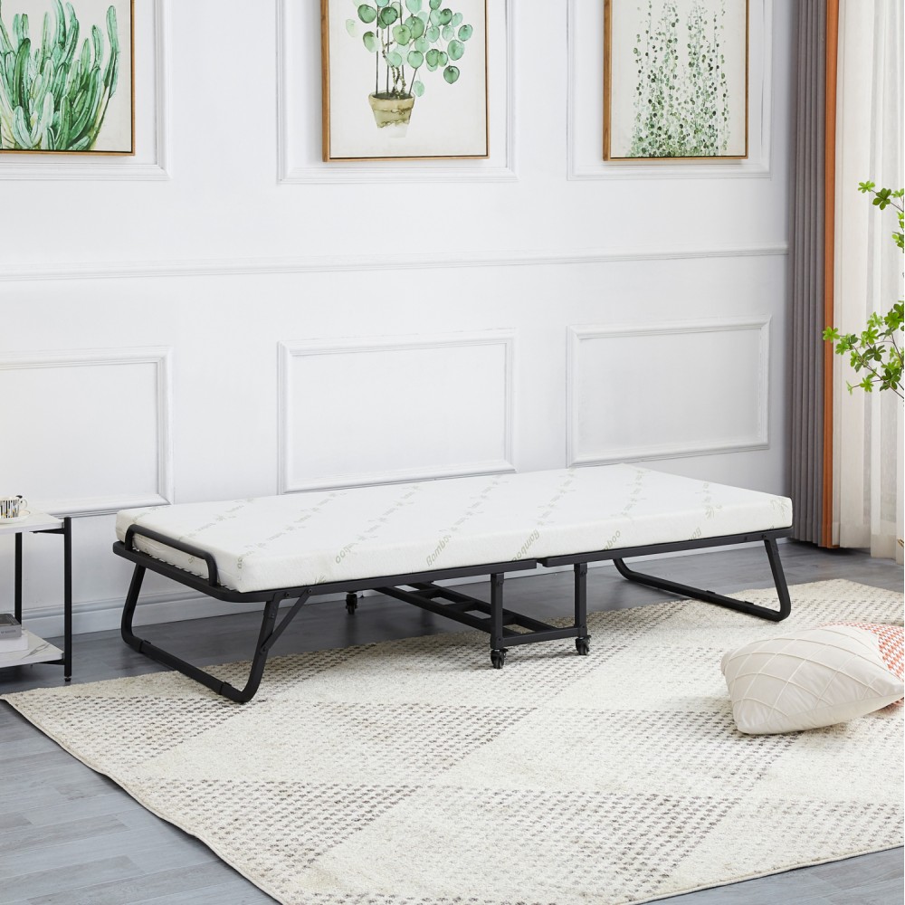 Κρεβάτι-ράντζο "NETTI" με στρώμα από μέταλλο σε χρώμα μαύρο ματ 76x190x30