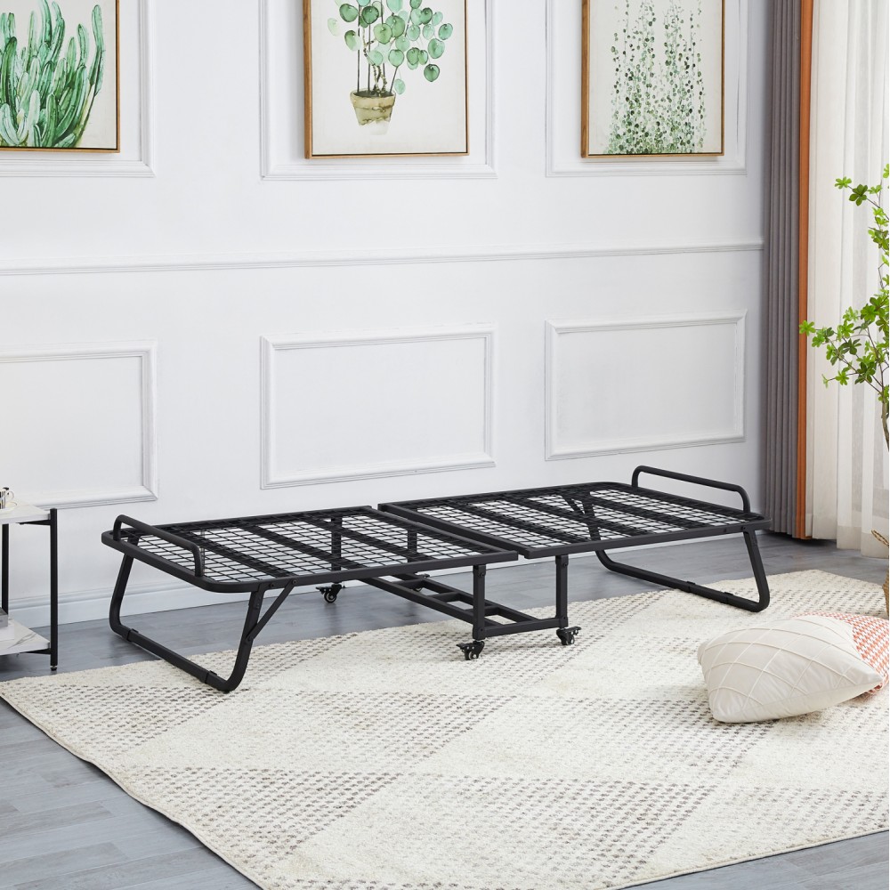 Κρεβάτι-ράντζο "NETTI" με στρώμα από μέταλλο σε χρώμα μαύρο ματ 76x190x30