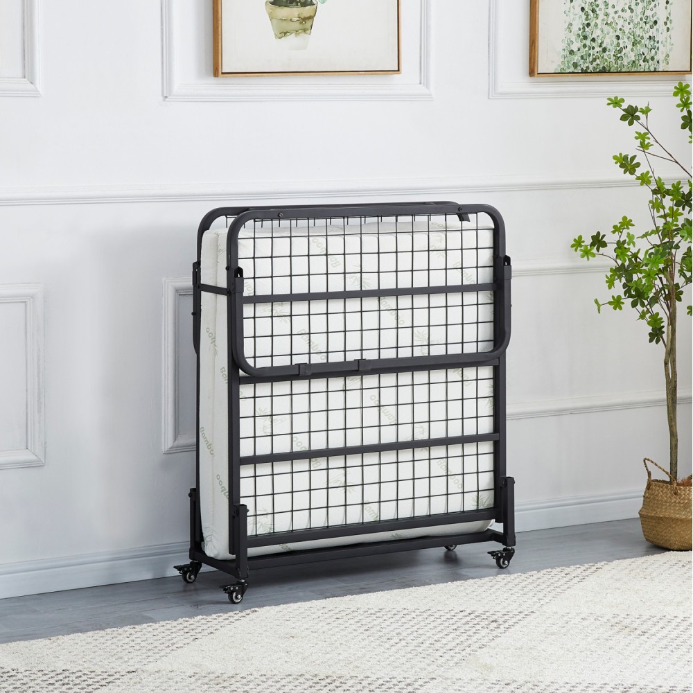 Κρεβάτι-ράντζο "NETTI" με στρώμα από μέταλλο σε χρώμα μαύρο ματ 76x190x30