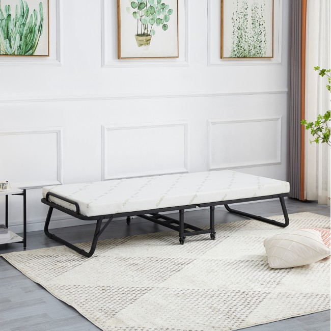 Κρεβάτι-ράντζο "NETTI" με στρώμα από μέταλλο σε χρώμα μαύρο ματ 76x190x30