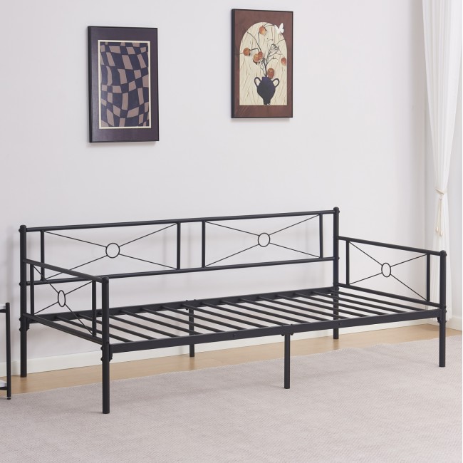 Κρεβάτι-καναπές "BERNIE" από μέταλλο σε χρώμα μαύρο 90x190