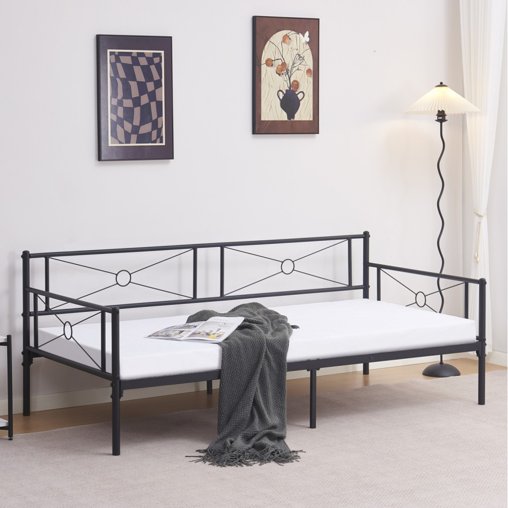 Κρεβάτι-καναπές "BERNIE" από μέταλλο σε χρώμα μαύρο 90x190