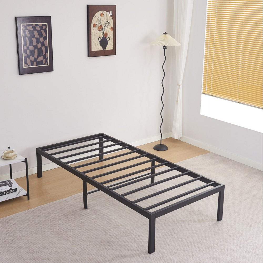 Κρεβάτι-υπόστρωμα μονό "RANTO" από μέταλλο σε χρώμα μαύρο 90x190