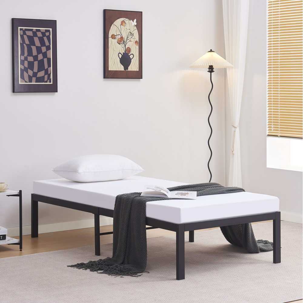 Κρεβάτι-υπόστρωμα μονό "RANTO" από μέταλλο σε χρώμα μαύρο 90x190