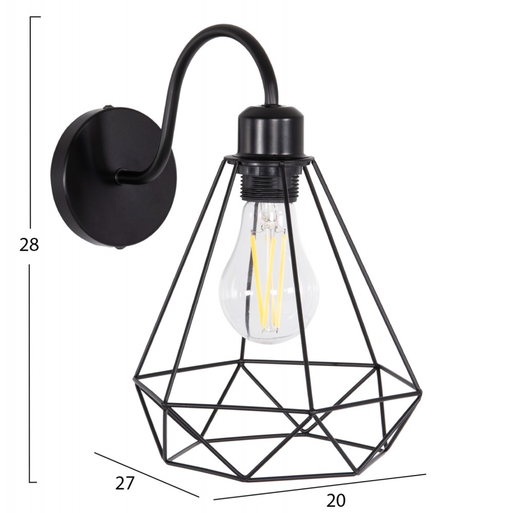 Απλίκα τοίχου "MILID" από μέταλλο σε χρώμα μαύρο 20x27x28 Ε27