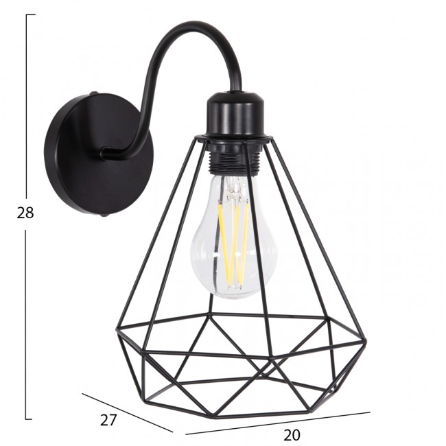 Απλίκα τοίχου "MILID" από μέταλλο σε χρώμα μαύρο 20x27x28 Ε27