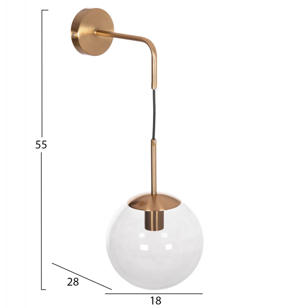 Απλίκα τοίχου "GYDA" από μέταλλο/γυαλί σε χρώμα χρυσό 18x28x55