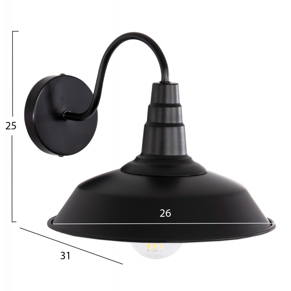 Απλίκα τοίχου "DONO" από μέταλλο σε χρώμα μαύρο 26x31x25 E27