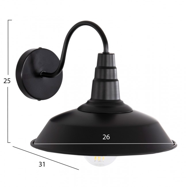 Απλίκα τοίχου "DONO" από μέταλλο σε χρώμα μαύρο 26x31x25 E27