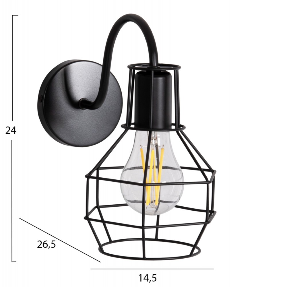 Απλίκα τοίχου "MILID2" από μέταλλο σε χρώμα μαύρο 14.5x26.5x24 Ε27