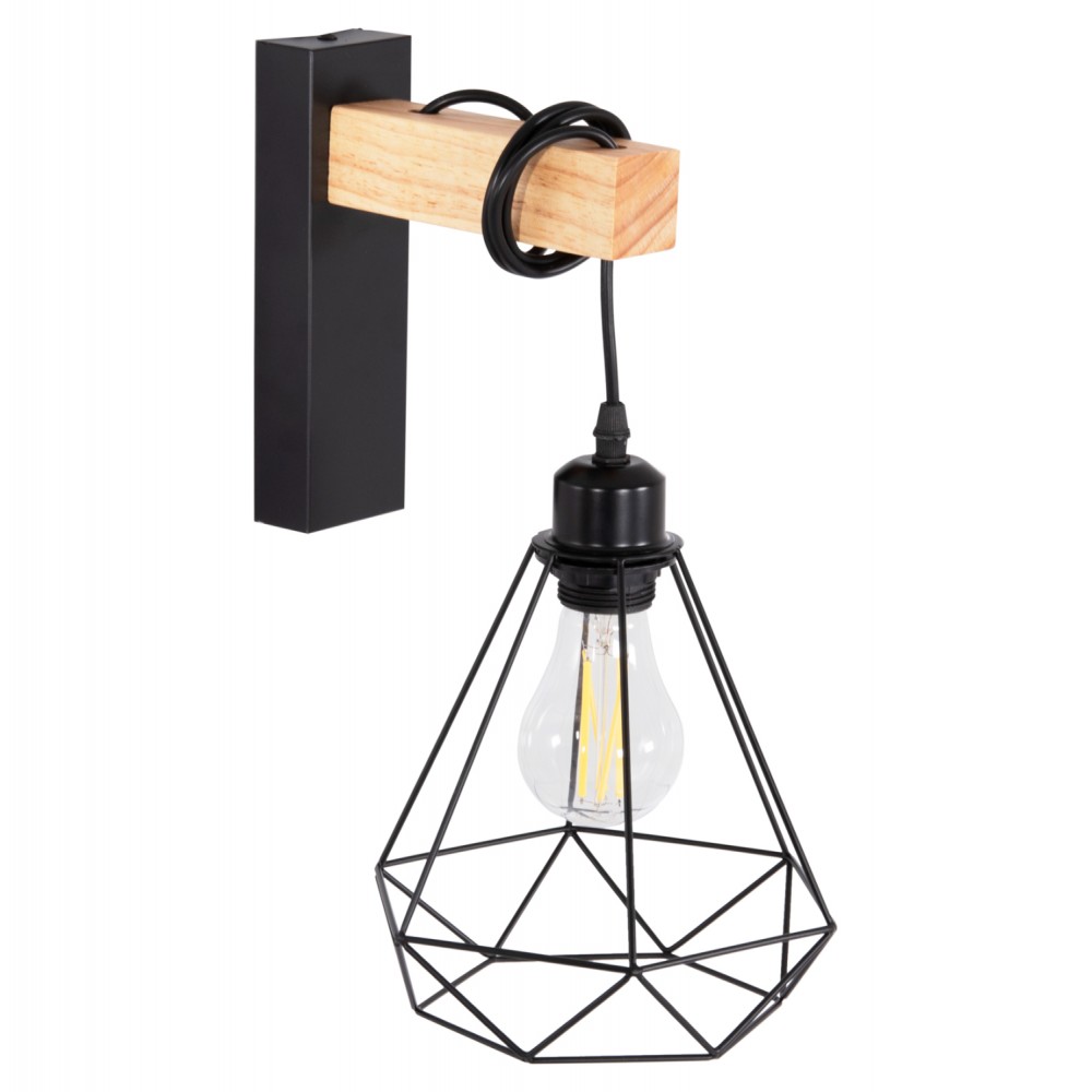Απλίκα τοίχου "GROB" από μέταλλο/ξύλο σε χρώμα μαύρο/φυσικό 20x26x38.5 Ε27