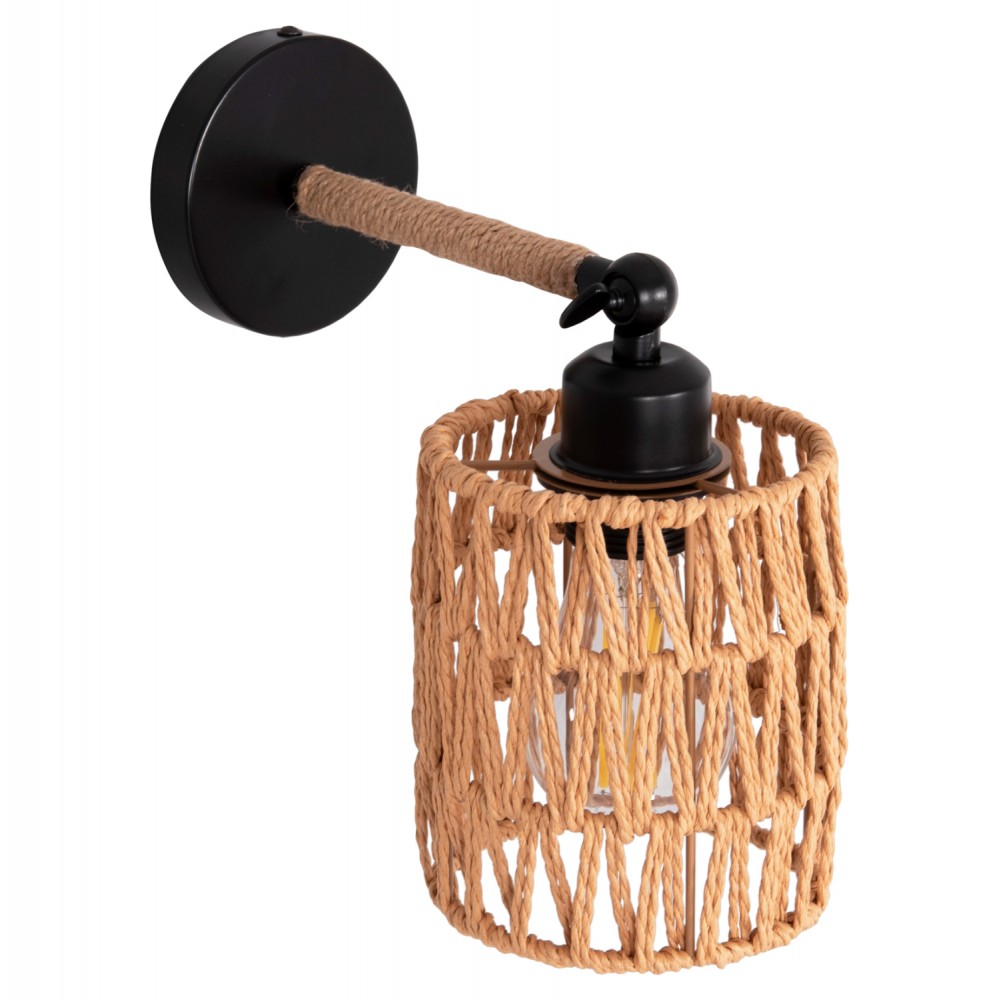 Απλίκα τοίχου "STOLT2" από μέταλλο/σχοινί σε χρώμα μαύρο/φυσικό 12x23x24 Ε27