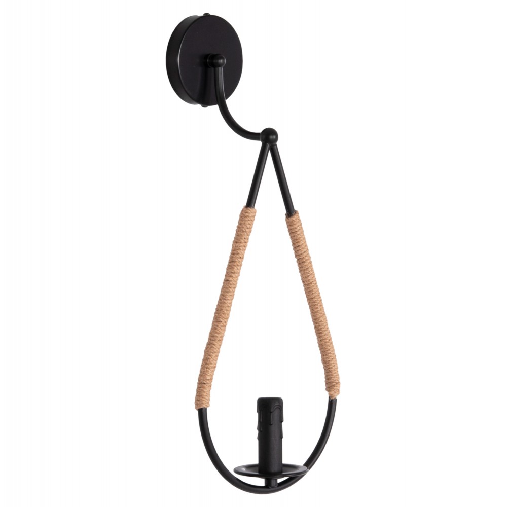 Απλίκα τοίχου "DROPLET" από μέταλλο/σχοινί σε χρώμα μαύρο/φυσικό 21x15x50 Ε14