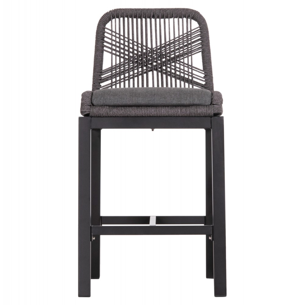 Σκαμπό μπαρ "HOWARD" μεσαίου ύψους από αλουμίνιο/σχοινί σε χρώμα μαύρο/γκρι 47.5x55x94.5