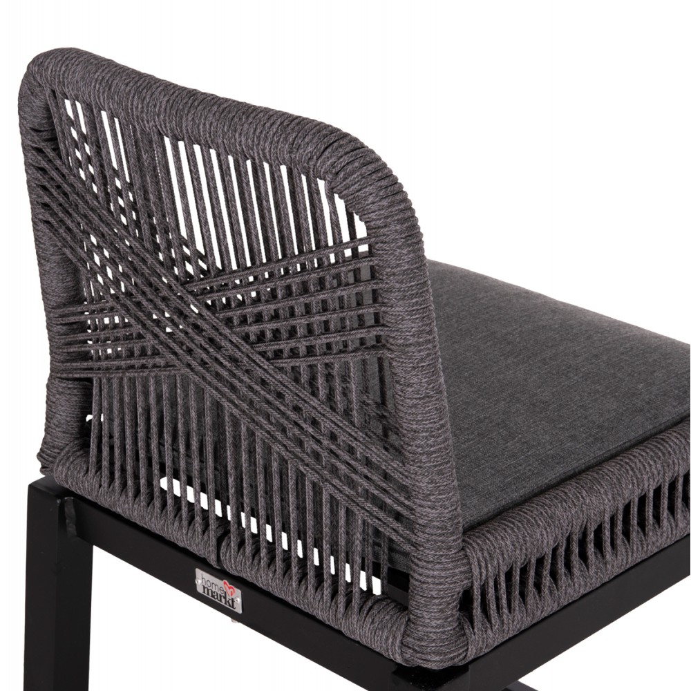 Σκαμπό μπαρ "HOWARD" μεσαίου ύψους από αλουμίνιο/σχοινί σε χρώμα μαύρο/γκρι 47.5x55x94.5