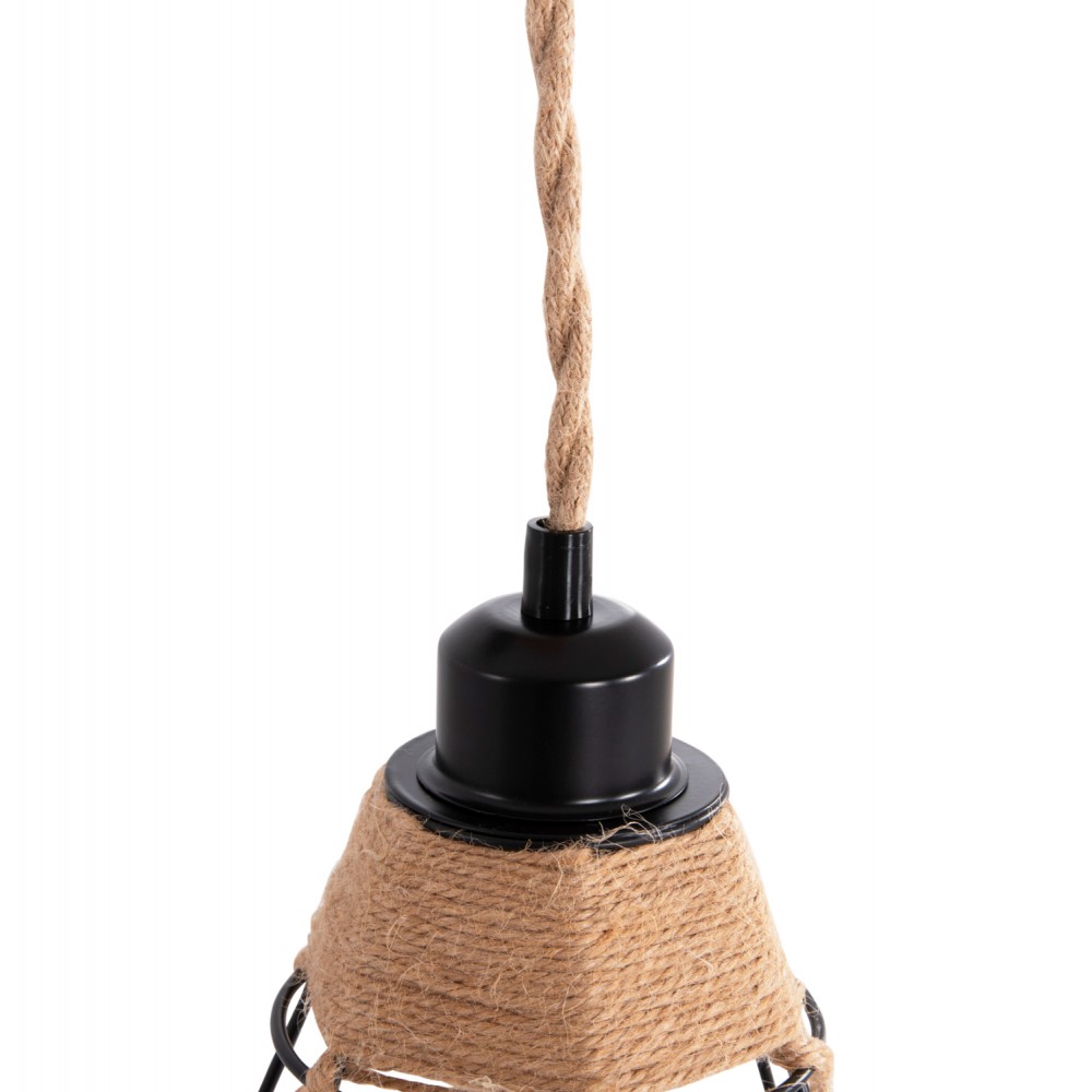 Απλίκα τοίχου "KINAN" από μέταλλο/ξύλο/σχοινί σε χρώμα μαύρο/φυσικό 15.5x21x44 Ε27