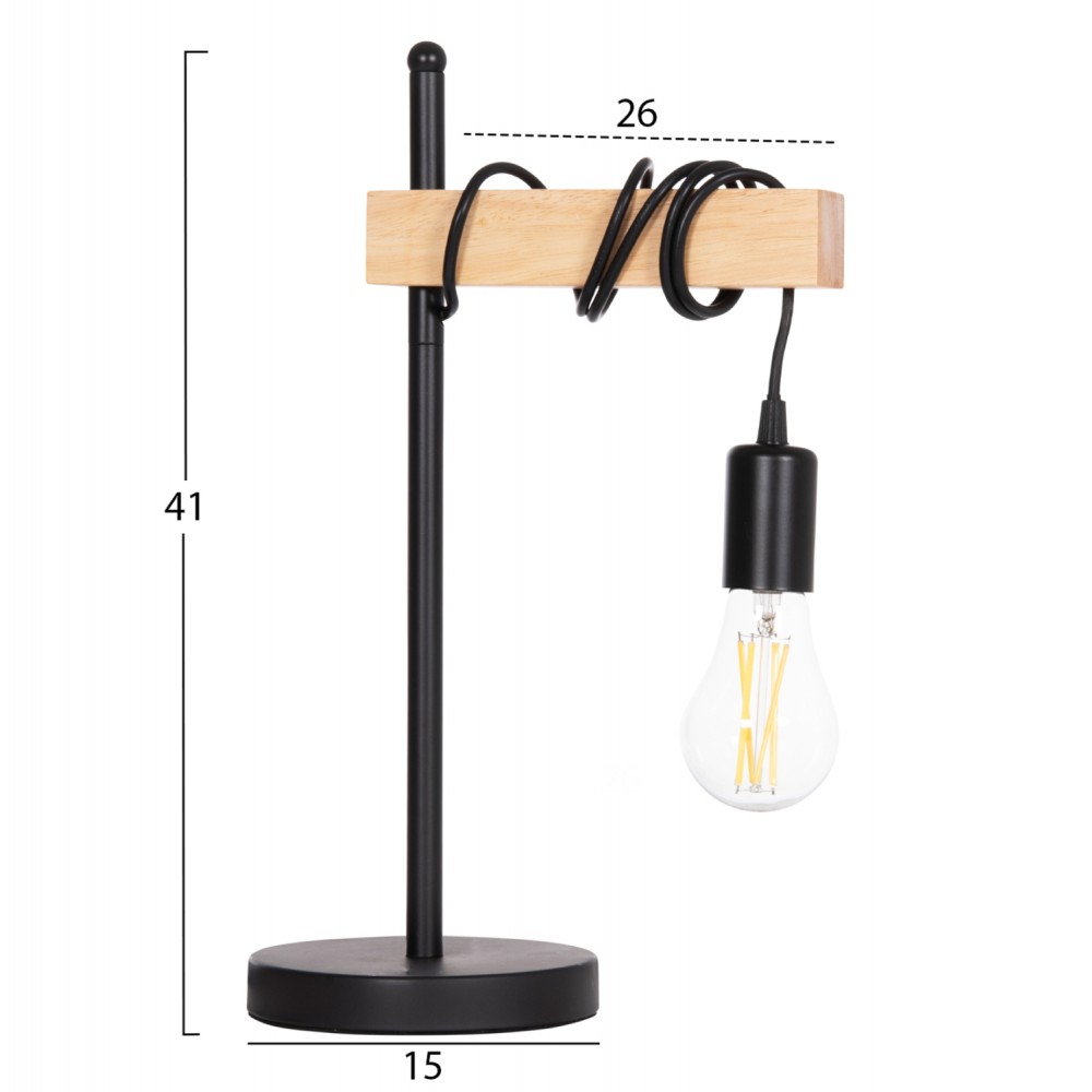 Φωτιστικό επιτραπέζιο "VOLKS" από μέταλλο/ξύλο σε χρώμα μαύρο/φυσικό 15x26x41