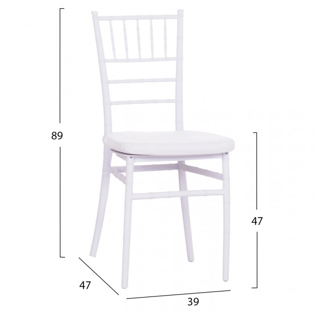 Καρέκλα catering "TIFFANY" με μαξιλάρι από πολυπροπυλένιο σε χρώμα λευκό 39x47x89