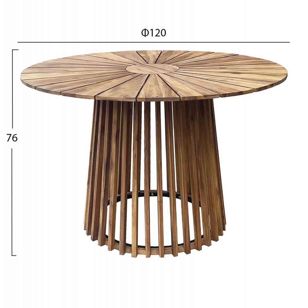 Τραπέζι τραπεζαρίας εξωτερικού χώρου "CRISTOBAL" από ξύλο/μέταλλο σε χρώμα φυσικό Φ120x76