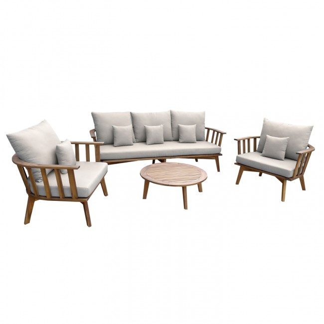 Σετ εξωτερικού χώρου "HARRA" 4τμχ από ξύλο/ύφασμα σε χρώμα φυσικό/λευκό Φ80x30