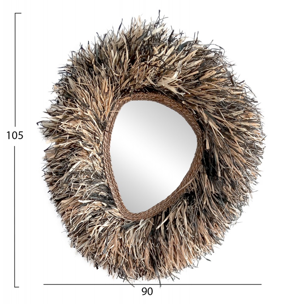 Καθρέπτης τοίχου "GRESSO" από ίνες μπανάνας σε χρώμα φυσικό/μαύρο 90x12x105