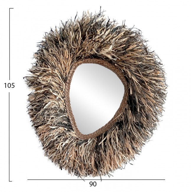 Καθρέπτης τοίχου "GRESSO" από ίνες μπανάνας σε χρώμα φυσικό/μαύρο 90x12x105