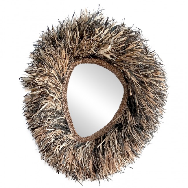 Καθρέπτης τοίχου "GRESSO" από ίνες μπανάνας σε χρώμα φυσικό/μαύρο 90x12x105