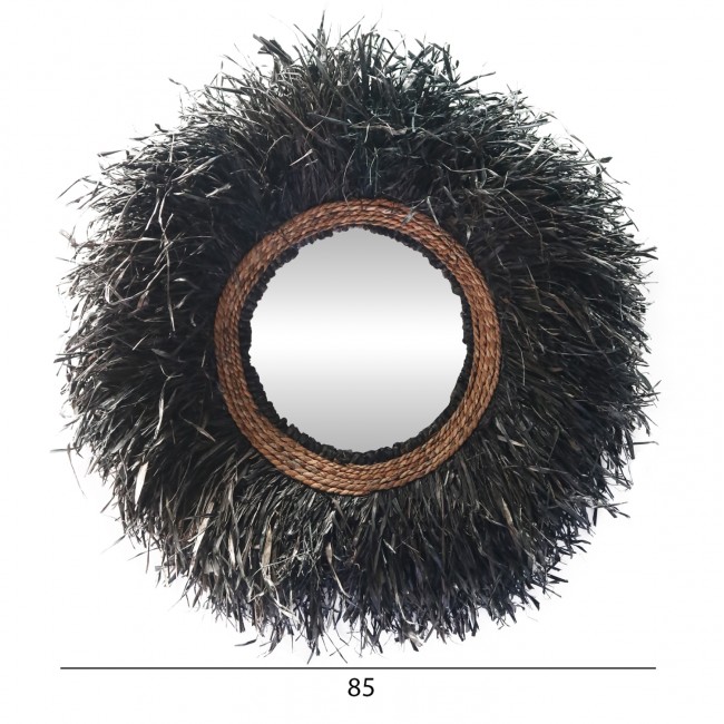 Καθρέπτης τοίχου "BRENNO" από ίνες μπανάνας σε χρώμα μαύρο Φ85