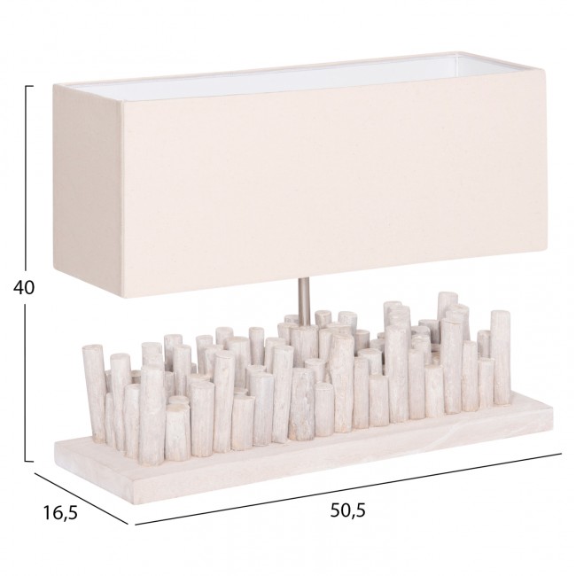Επιτραπέζιο φωτιστικό "TWIGGY" από driftwood/ύφασμα σε χρώμα λευκό 50.5x16.5x40 Ε27