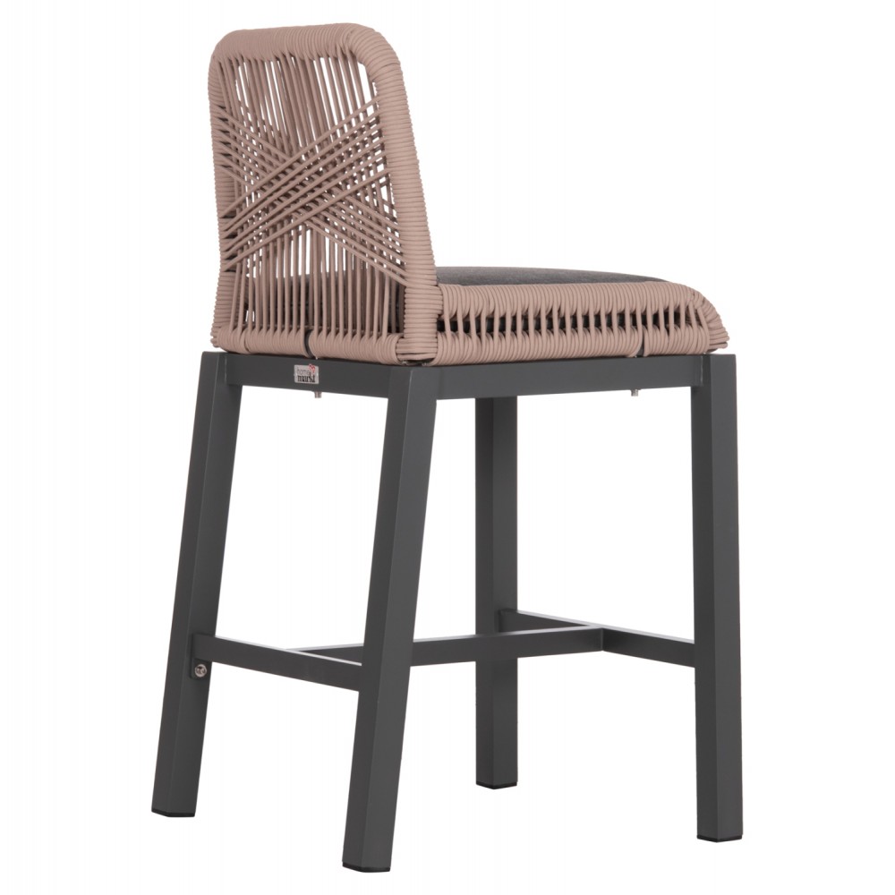 Σκαμπό μπαρ "HOWARD" μεσαίου ύψους από αλουμίνιο/σχοινί σε χρώμα ανθρακί/μπεζ 47.5x55x94.5