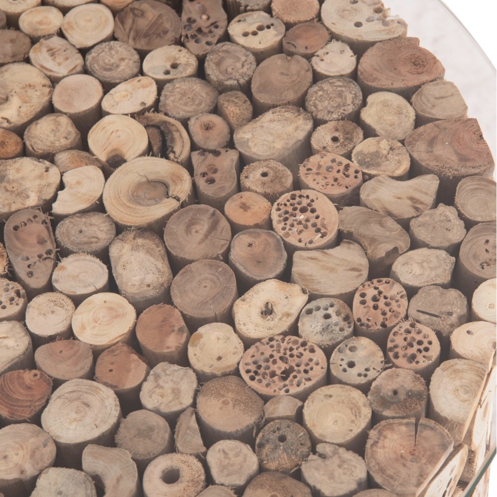 Τραπέζι σαλονιού "SPARROW" από driftwood/γυαλί σε χρώμα φυσικό Φ65x51.5