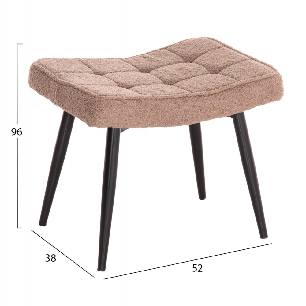 Πολυθρόνα με υποπόδιο "CRAWLEY" από ύφασμα μπουκλέ σε χρώμα καφέ 69x73x96