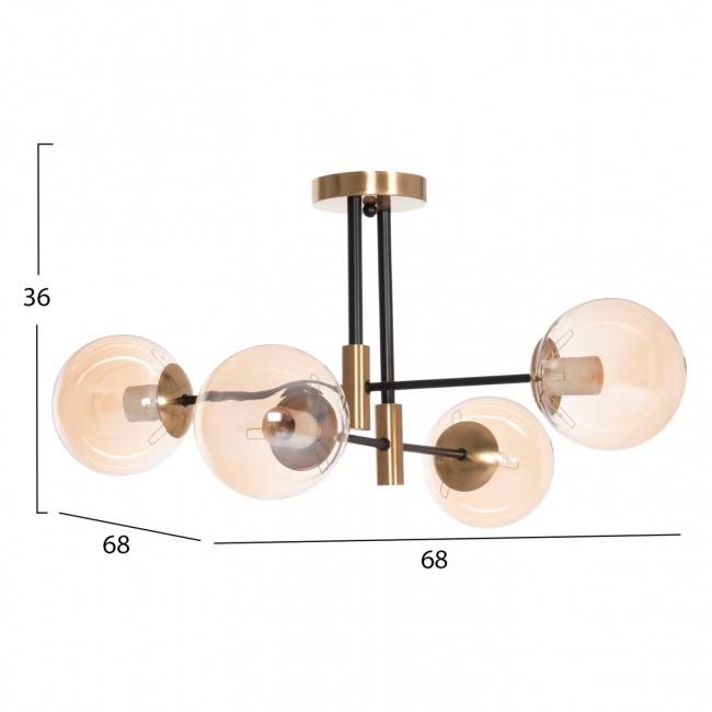 Φωτιστικό οροφής "DREMP" 4φωτο από μέταλλο σε χρώμα χρυσό/μαύρο 68x68x36 Ε27