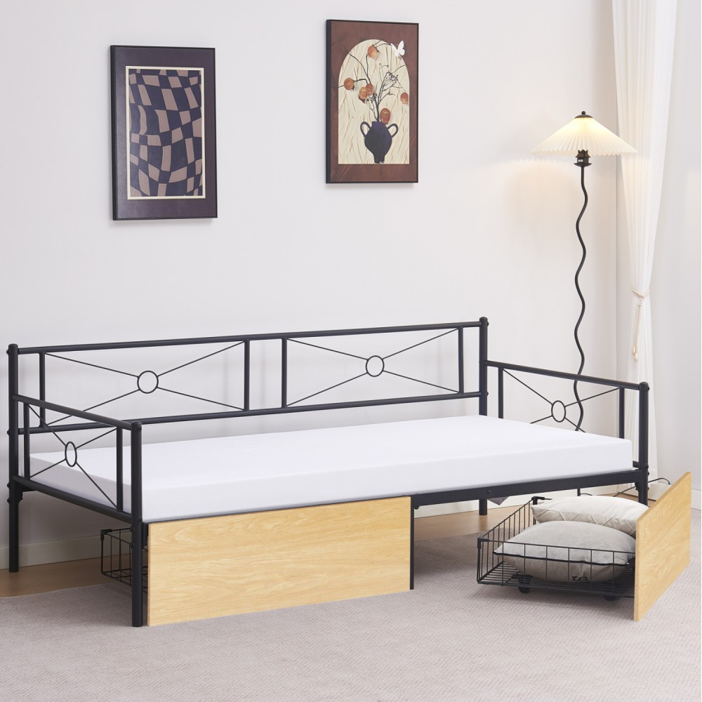 Κρεβάτι-καναπές "BERNIE" με συρτάρια από μέταλλο σε χρώμα μαύρο/σονόμα 90x190