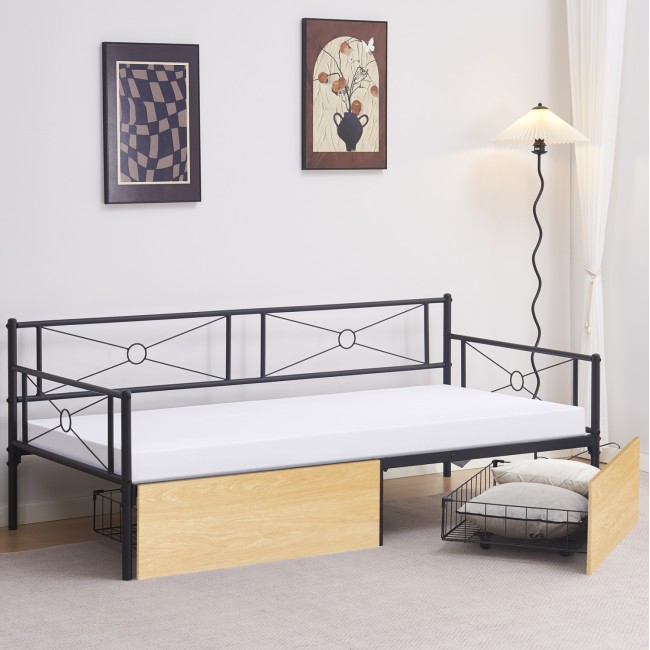 Κρεβάτι-καναπές "BERNIE" με συρτάρια από μέταλλο σε χρώμα μαύρο/σονόμα 90x190