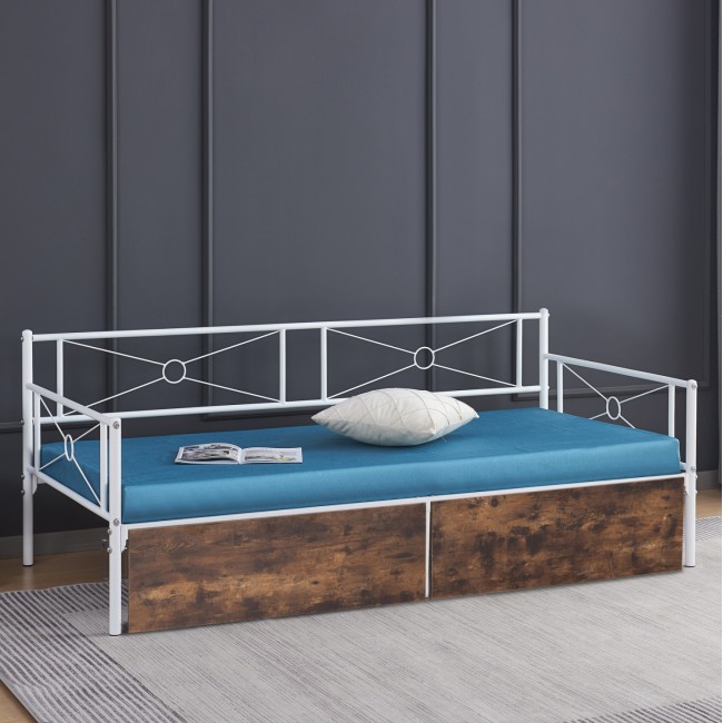 Κρεβάτι-καναπές "BERNIE" με συρτάρια από μέταλλο σε χρώμα λευκό/καφέ 90x190