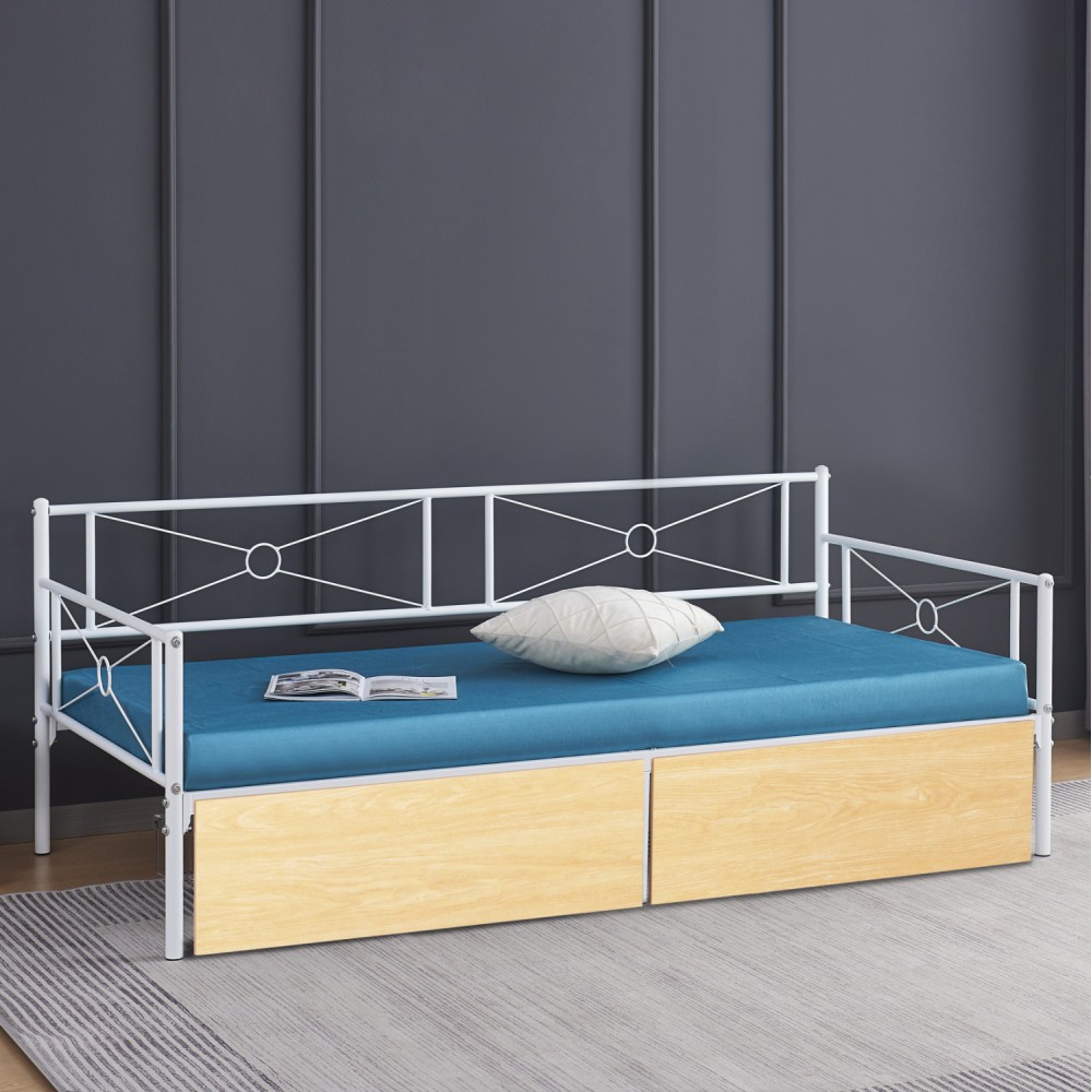 Κρεβάτι-καναπές "BERNIE" με συρτάρια από μέταλλο σε χρώμα λευκό/σονόμα 90x190