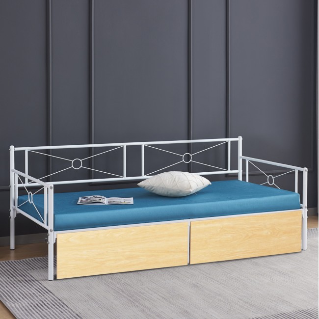 Κρεβάτι-καναπές "BERNIE" με συρτάρια από μέταλλο σε χρώμα λευκό/σονόμα 90x190