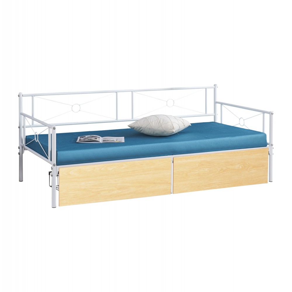 Κρεβάτι-καναπές "BERNIE" με συρτάρια από μέταλλο σε χρώμα λευκό/σονόμα 90x190